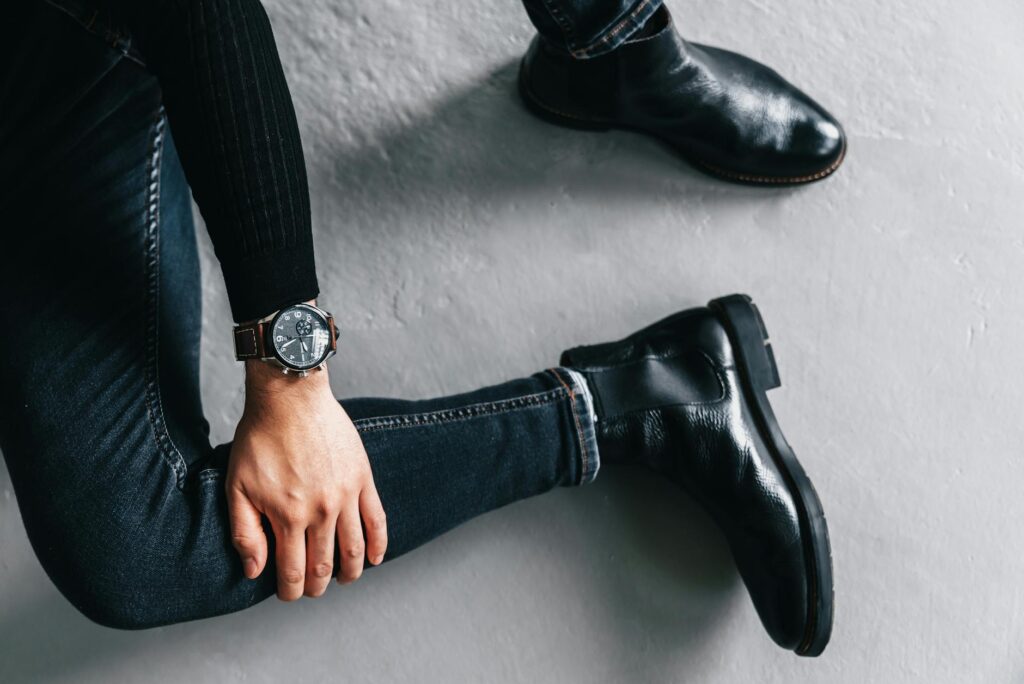 mens black leather biker jacket