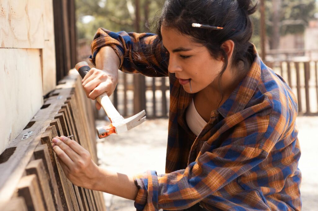 woman fixing outfit mistake